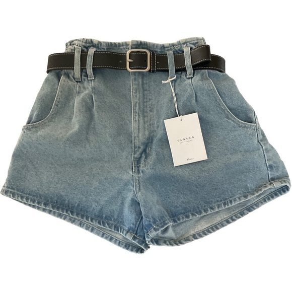 KANCAN LOS ANGELES PAPER SACK  WASHED DENIM SHORTS NWT SIZE 5/26 - Picture 1 of 4